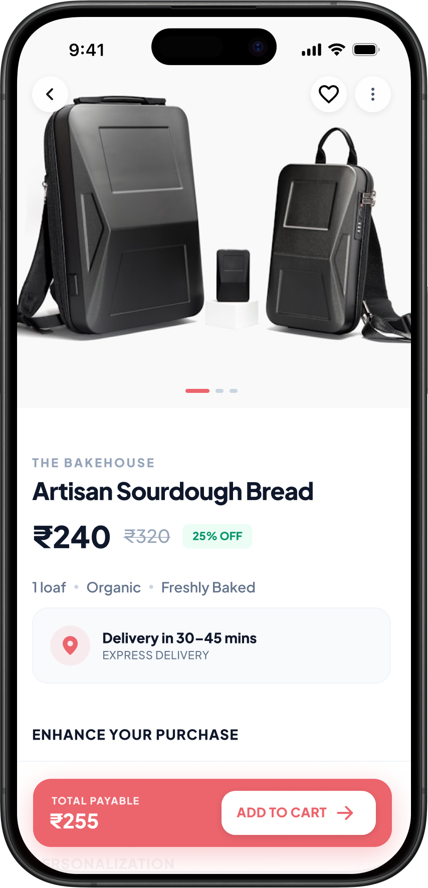 Product detail — top section with images and pricing
